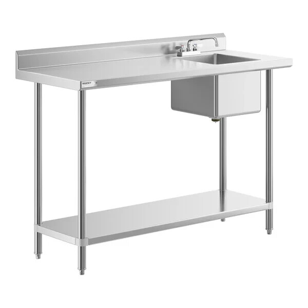 24″W x 60″L Stainless Steel Commercial Restaurant Work Table with Sink on Right