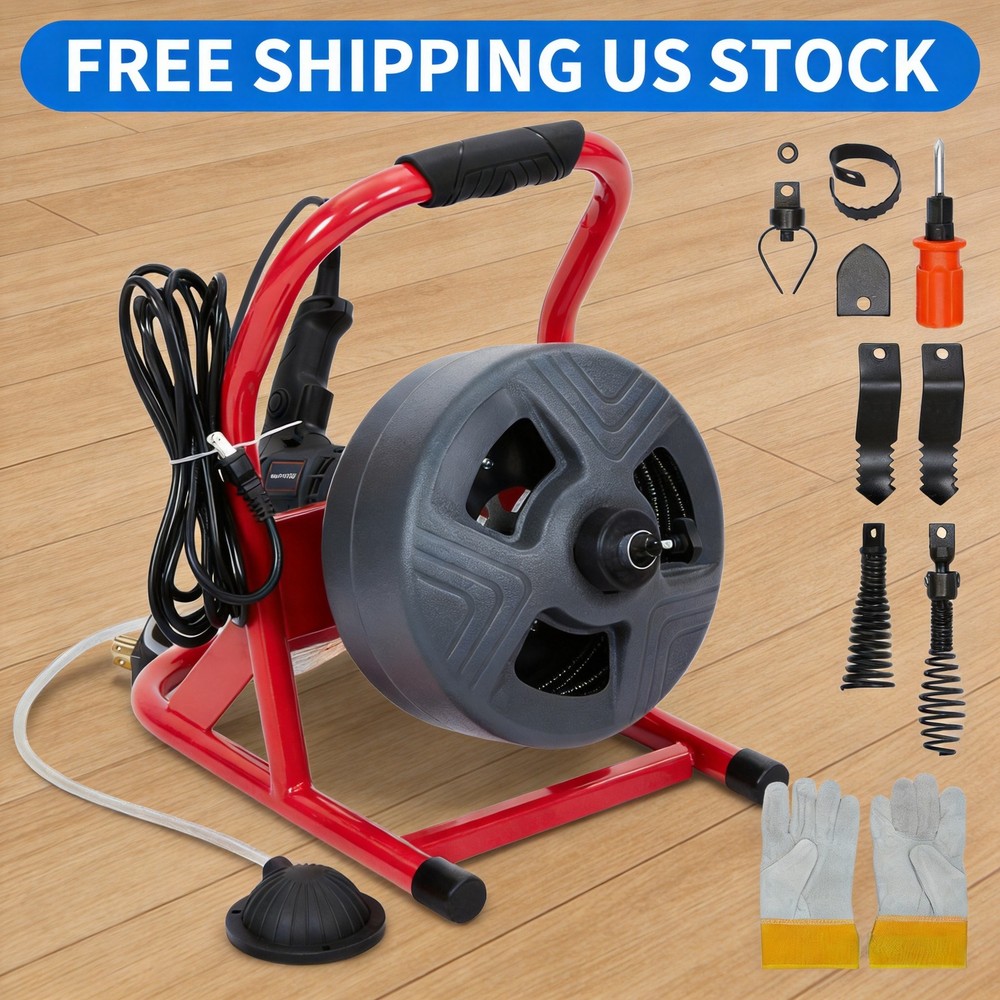 50Ft x 5/16 Inch Drain Cleaner Machine, Electric Drain Auger Cleaner Sewer Snake