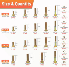 924PCS Grade 8 SAE Bolts Nuts Washers Kit Hex Hardware Assortment Case