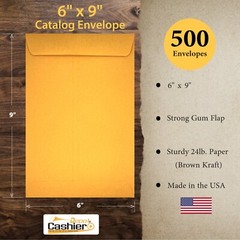 Cashier Depot 6″ x 9″ Premium Catalog (Open End) Envelope, Brown Kraft, 500/Box