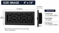 4″ x 14″ Oriental Design Floor Register in Textured Black Finish – Vent Cover…