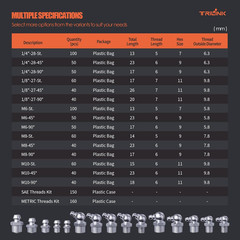 1/4″-28 Zerk Grease Fittings, SAE Grease Nipples with Straight, Grease Fittings