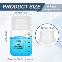 6 Pcs Plastic Sample Bottles with Screw Caps, 1 oz 30ml Reagent Bottles, Clear