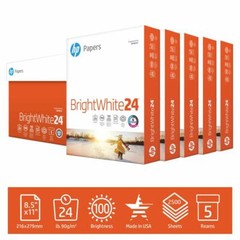 HP Printer Paper BrightWhite 24lb, 8.5×11, 100 Bright, 5 Ream Case, 2,500 Sheets