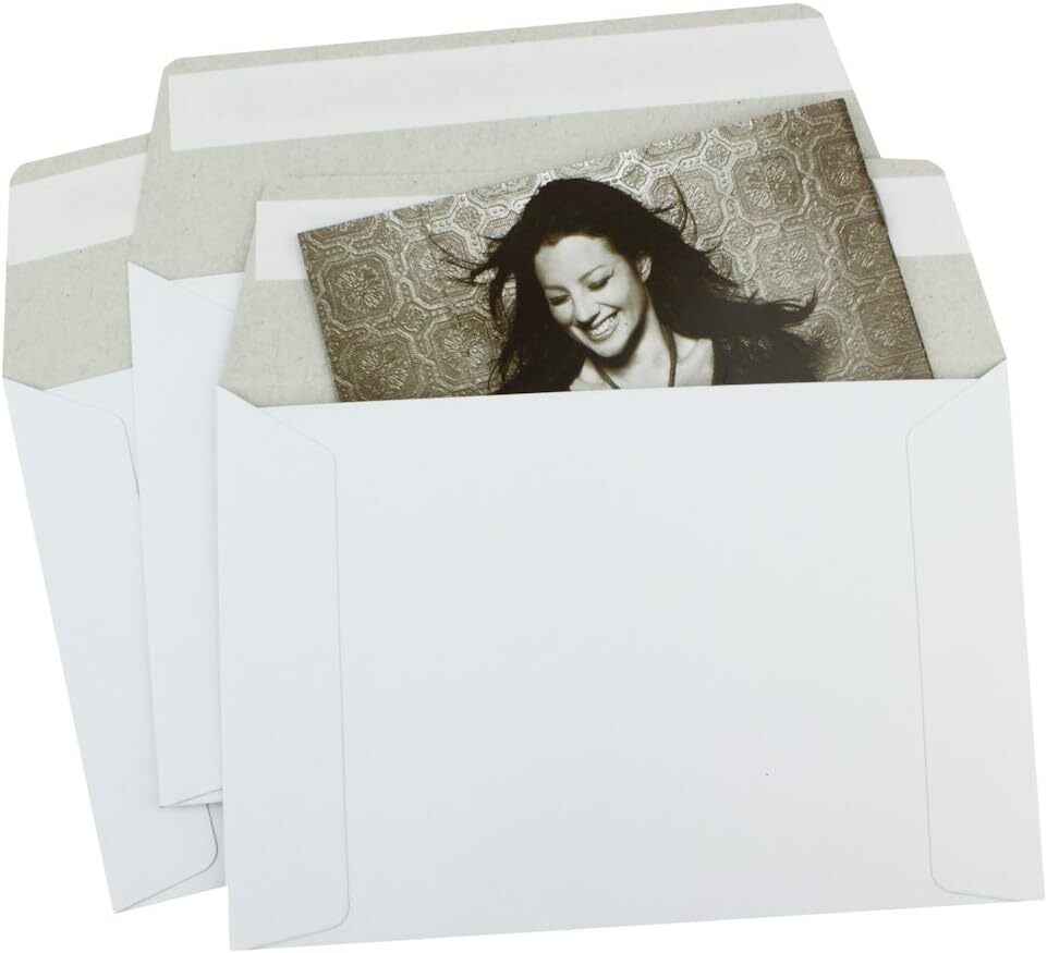 100 EcoSwift 6.5 X 4.5 Rigid Photo Mailers Stay Flats White Cardboard Self Seal