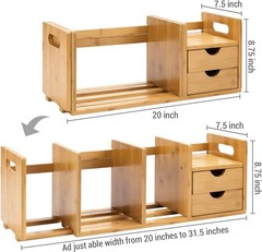 Bamboo Wooden Expandable Desk Organizer with Drawers Office Supplies Desk top