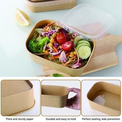 Belinlen 50 Sets 25oz Disposable Kraft 25oz(50bowls+50lids), Rectangular