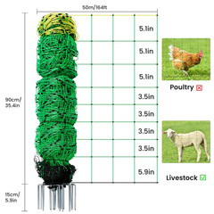 Electric Fence Netting Kit, 164′ x 35.4″ for Livestock with 14 Posts