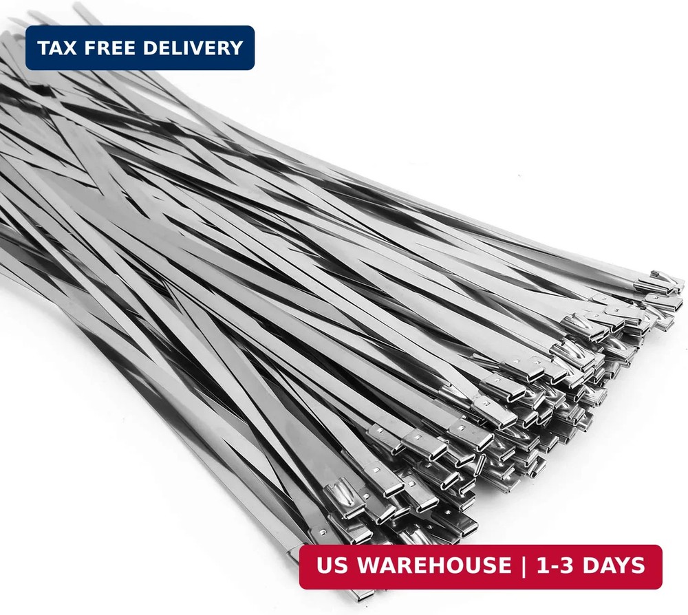 Metal Zip Ties (100PCS 11.8 Inch), 304 Stainless Steel, Heavy Duty Self-locking