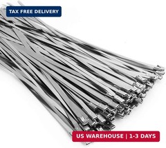 Metal Zip Ties (100PCS 11.8 Inch), 304 Stainless Steel, Heavy Duty Self-locking