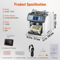 VEVOR Money Counter Machine Bill Counter with UV MG IR DD Counterfeit Detection