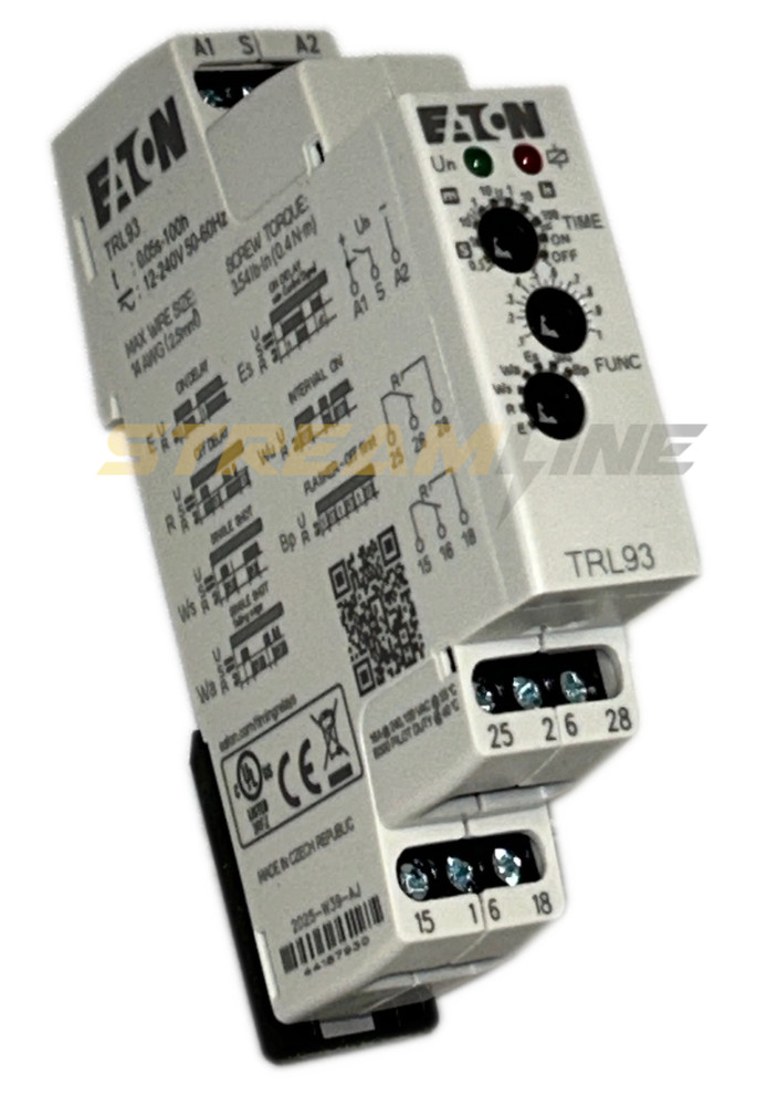Eaton TRL93 Timing Relay, 12-240V, 0.5-100 Hours, 2xSPDT, DIN Rail Mount, IP40