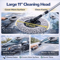 11″ Car Wash Mop Head Chenille Microfiber Replacement Mop Head w/ Base
