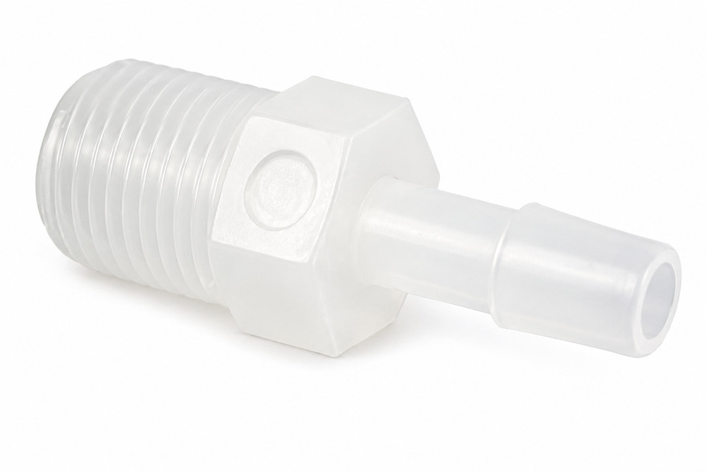 Eldon James Barbed x MNPT Adapter, Polyethylene, 1/4″ Barb Size, Natural – A2-4H