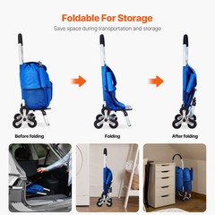 Stair Climbing Cart Foldable Shopping Cart 36L with 6 Wheels Storage Bag