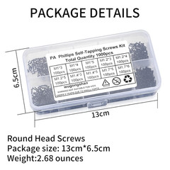 1000 Pcs Small Pan Head Screws Assortment Kit, Micro Tiny Electronic Self-Tappi