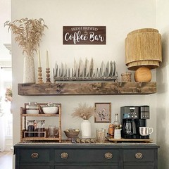 Rustic Coffee Bar Sign Wall Decor – Vintage 13.77 inches x 5.9 inches, brown