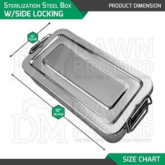 Sterilization Steel Box 10″X5″X2″ Lid Cover W/Side Lock Handle Surgical Dental