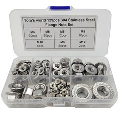 129Pcs Hex Flange Nuts Assortment Kit Stainless Steel 304(18-8) M3 M4 M5 M6 M8 M