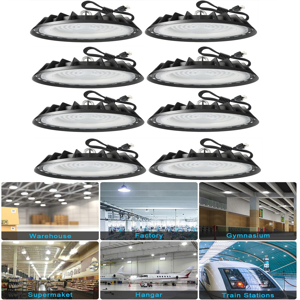 UFO High Bay LED Lights, 6000K with US Plug Commercial HighBay Lighting 8Pack