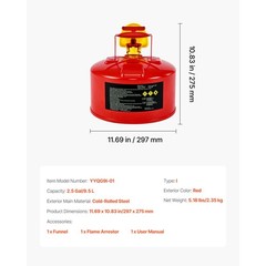Safety Gas Can, 2.5 Gallon Type I Red Safety Can for Gasoline