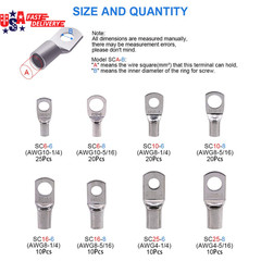 125Pcs Marine Grade Heavy Duty Tinned Copper Wire Lugs Battery Cable Ends Eyelet