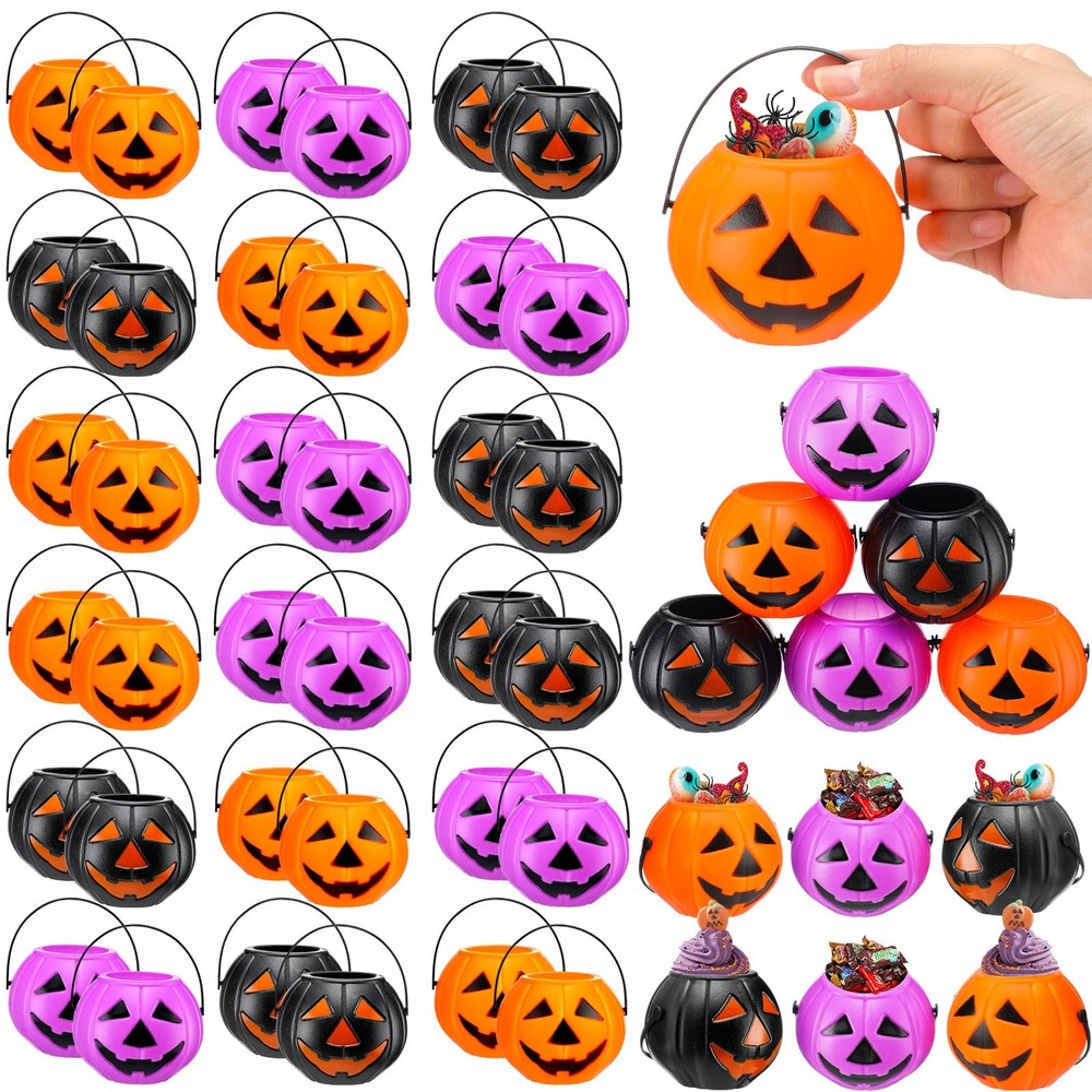 Lallisa 50 Halloween Mini Pumpkin 2.4 x inches, Orange, Black, Purple
