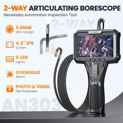 ANCEL 1080P 2-Way 210° Articulating Borescope 3.9mm Industrial Endoscope Camera