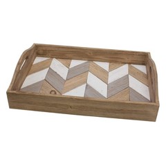 Stonebriar Decorative Rectangle Multicolor Chevron Wood Tray Handles 18 X 12