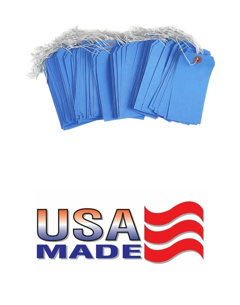 100 – 4 3/4″ x 2 3/8″ Blue Inventory Tags Strung with ELASTIC Stretchable String