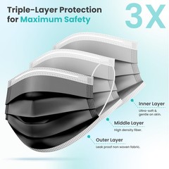 Pack Of 150] Black Disposable Face Mask, 3-Ply Adult Masks, Facial Cover with…