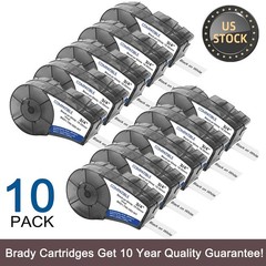 10PK For Brady BMP21-PLUS M21-750-595 Vinyl Label Cartridge Black/White 3/4″x21′