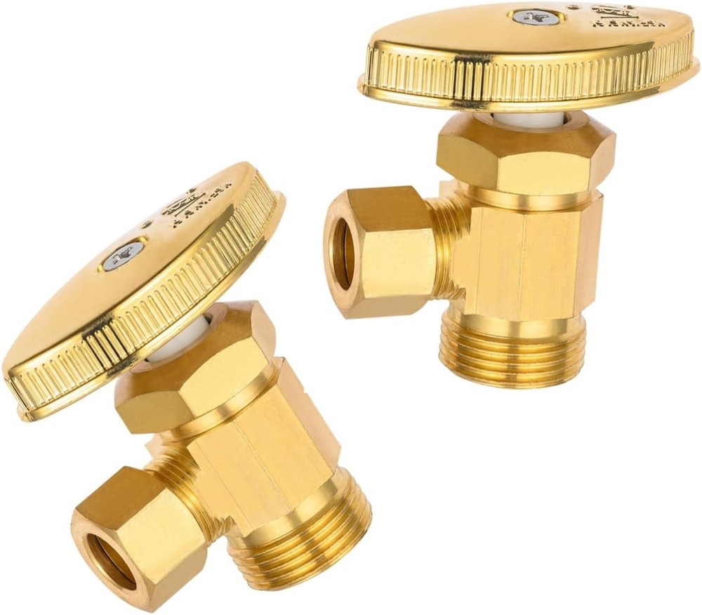 Brushed Brass 2 Pack Angle Stop Valve, 1/2″ Nominal Compression x 3/8″ OD