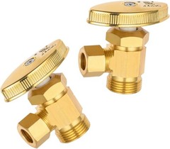 Brushed Brass 2 Pack Angle Stop Valve, 1/2″ Nominal Compression x 3/8″ OD