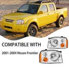Headlight Assembly Pair 2001-2004 Nissan Frontier Halogen Chrome Amber NI2503130