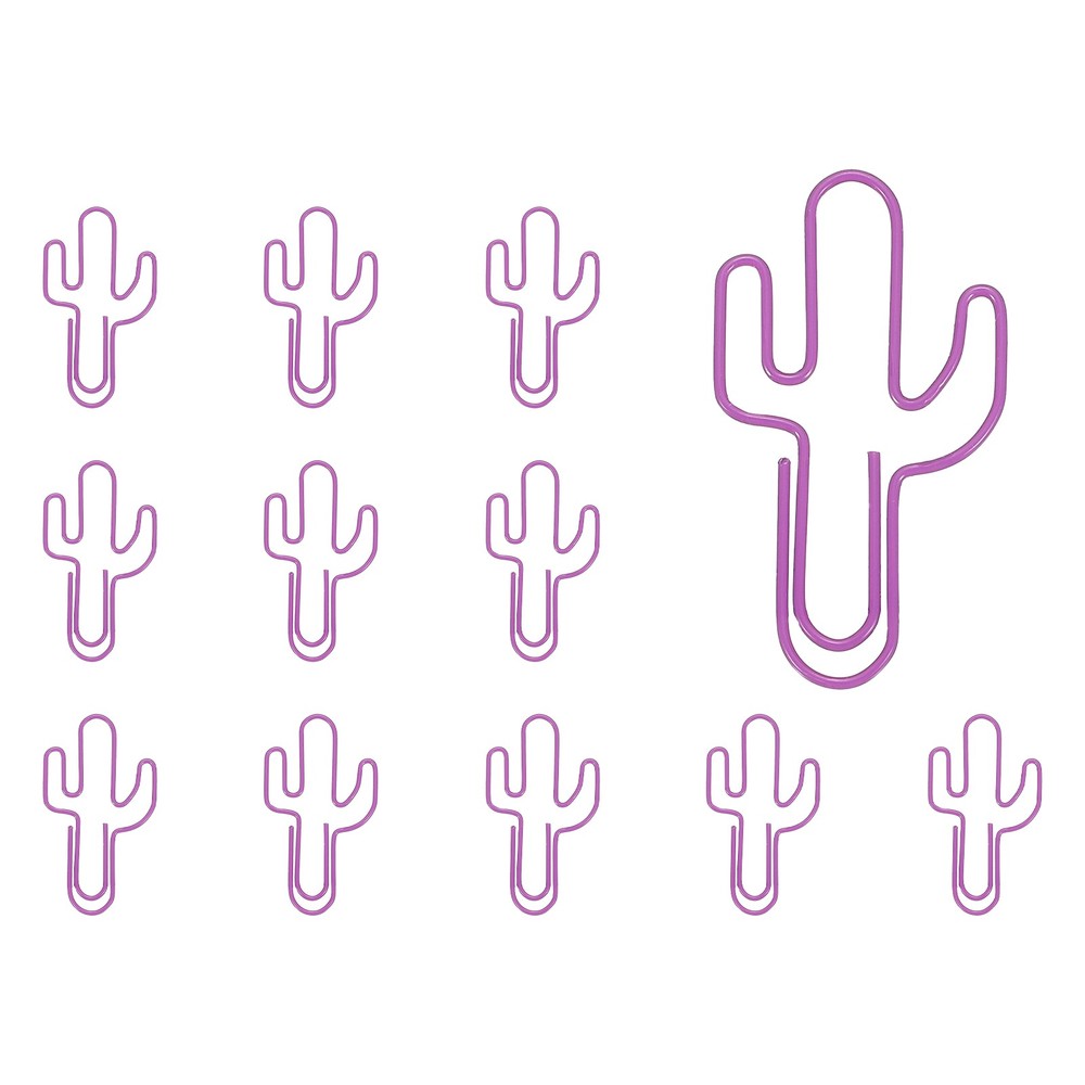 12Pcs Paper Clip, Cactus Shape Paper Clip Small Cute Bookmarks, Purple