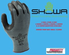 Atlas 300B BLACK RUBBER PALM COATED GENERAL PURPOSE PROTECTIVE WORK GLOVES SM-XL