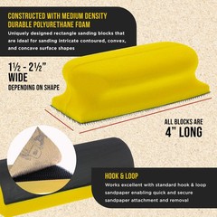 Dura-Gold 12-Piece Contoured 4″ Hand Sanding Block Set, 40 Hook & Loop Sandpaper