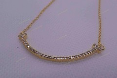 New.TiIffany&Co.T Smile-Small Diamond&Pendant 18K Gold 38cm Necklace Case