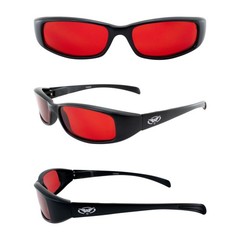 Global Vision New Attitude Motorcycle Glasses with Flames (Black Frame/Red Lens)