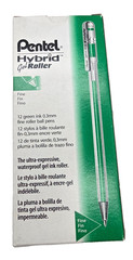 Vintage Pentel 12-PACK Hybrid Gel Roller Ball Pen Green Waterproof Ink Fine .3mm