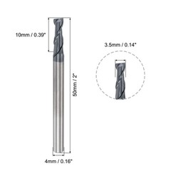 3.5mm Dia 4mm Shank HRC45 Carbide AlTiN Coated 2 Flute Square Nose End Mill 2pcs