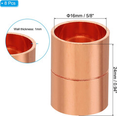 5/8 Inch ID Copper Coupling Fittings, 8 Pcs Rolled Tube Stop Straight Pipe Fitti