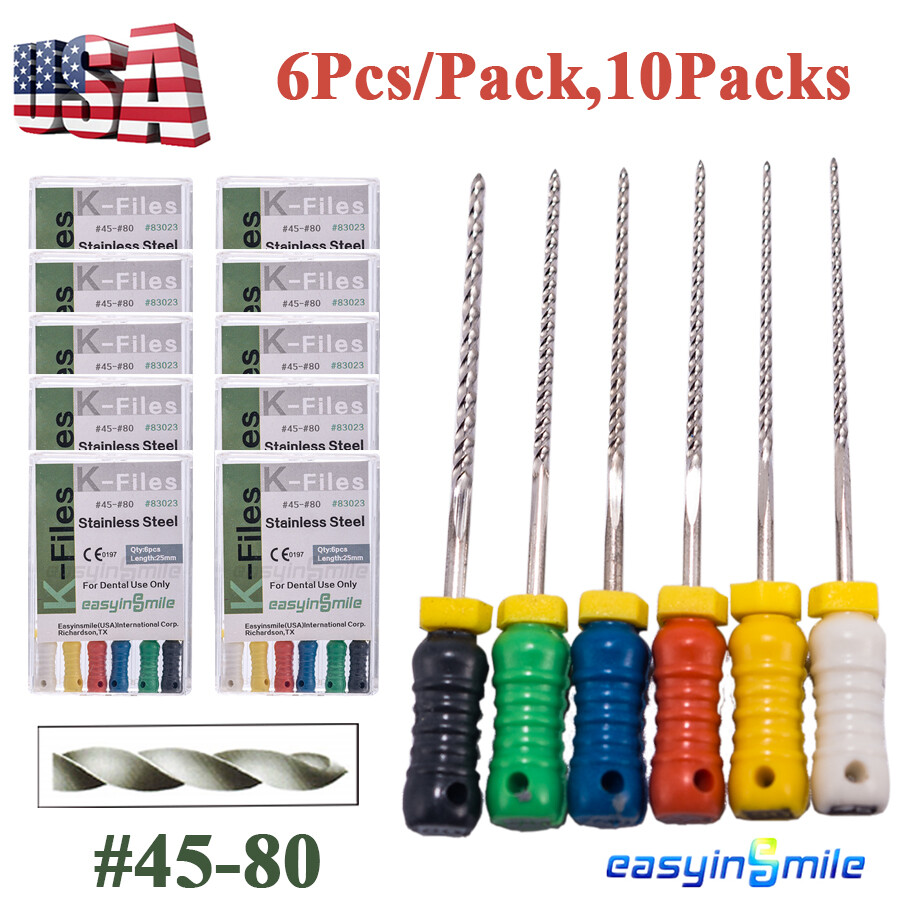 Endodontic Hand files Dental Stainless Steel Endo Root canal K files #45-80 25MM