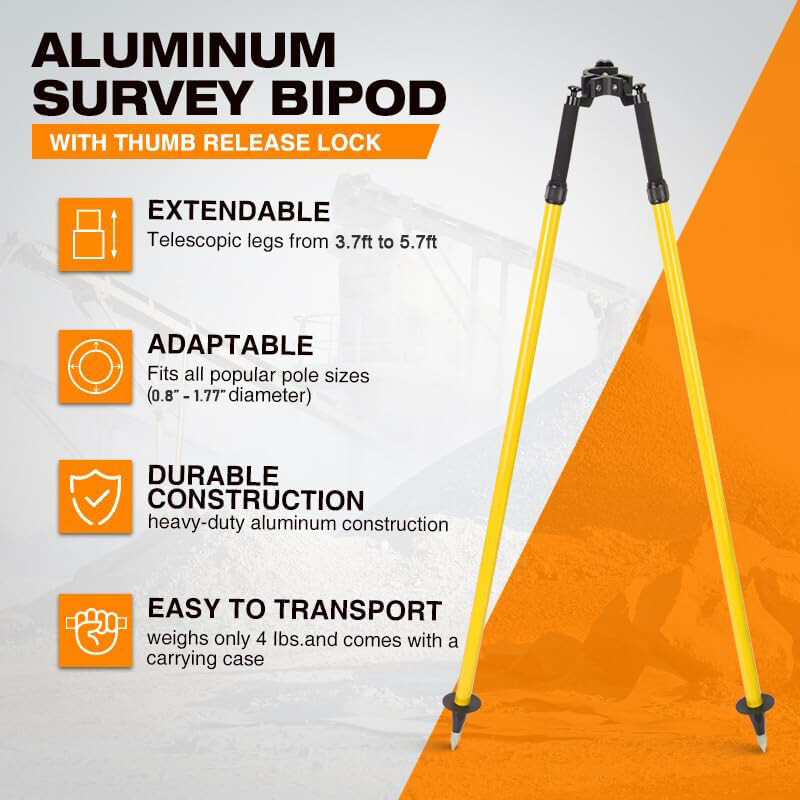 Surveying Bipod Tripod Thumb Release Aluminum Telescopic Stand for Prism Pole