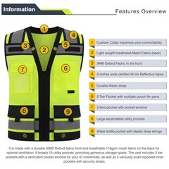 Multi-Pocket High Vis Safety Vest for Engineers & Security