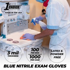 1st Choice 3 Mil Indigo Blue Nitrile Disposable Exam Gloves Medium,