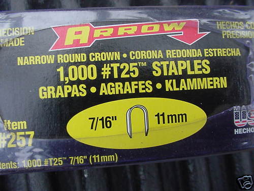 Arrow Type T 25 Staples 20,000 count Beige in color 7/16″