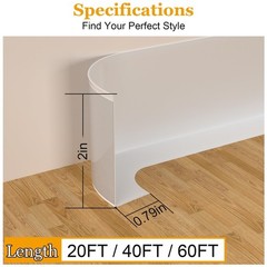 Self-Adhesive Flexible Baseboard Molding Trim – 60 Ft Vinyl Wall Base for