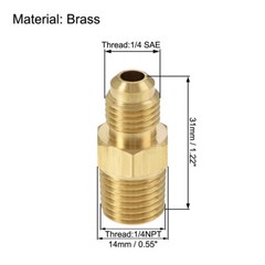 3pcs Brass Pipe fitting 1/4 SAE Flare to 1/4NPT Male Thread Hose Connector